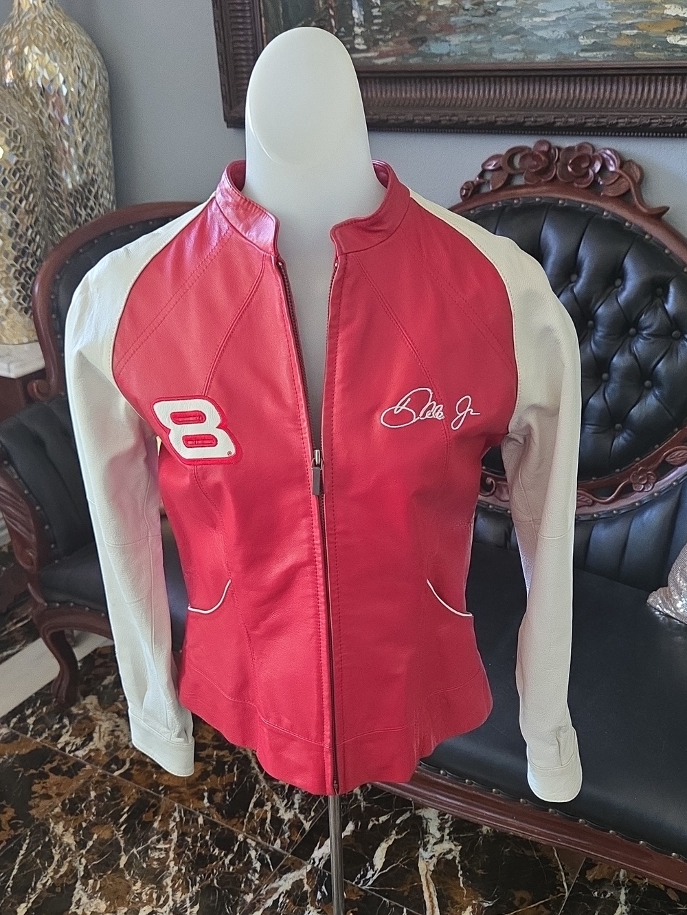 Wilsons Leather Red and White Leather Nascar Logo Jacket